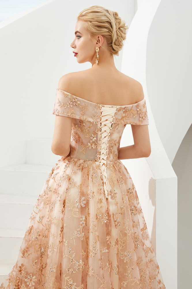 Vestido de princesa Aline con hombros descubiertos y tul con vuelo para fiesta de noche, vestido de quinceañera