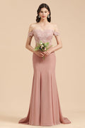 Vestido de dama de honor ajustado con encaje y hombros descubiertos, estilo sirena, encantador
