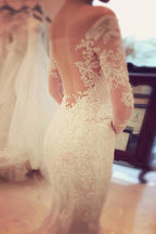 Charming Off The Shoulder Long Sleeves Lace Mermaid Wedding Dress WD018