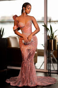Charmantes One-Shoulder-Meerjungfrau-Ballkleid Glitzer Pailletten Perlen Sweetheart Abendkleid