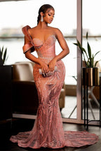 Charmantes One-Shoulder-Meerjungfrau-Ballkleid Glitzer Pailletten Perlen Sweetheart Abendkleid