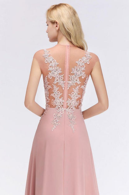 Vestido largo de noche con mangas cortas y encantador diseño de cuentas, estilo Aline, para dama de honor