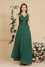 Vestido largo de noche con mangas cortas y encantador diseño de cuentas, estilo Aline, para dama de honor