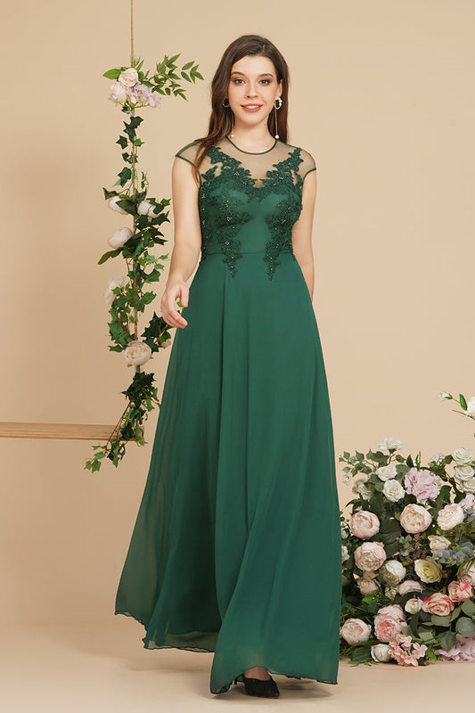 Vestido largo de noche con mangas cortas y encantador diseño de cuentas, estilo Aline, para dama de honor
