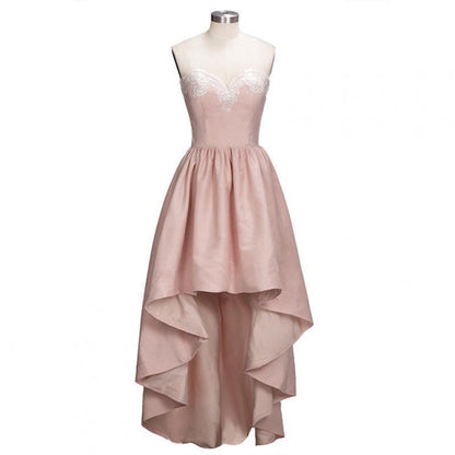 Charming Sweetheart Lace Hi-Lo Homecoming Dress Gold Sleveless Short Party Dress with Appliques