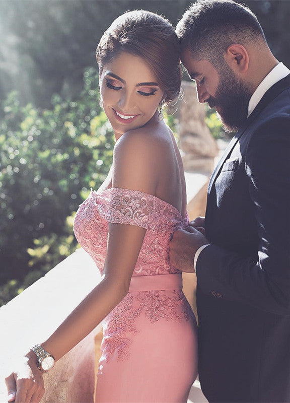 Schicke A-Linie Off-the-Shoulder Spitze Lange Ballkleider