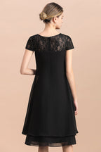 Vestido elegante de gasa negra con mangas cortas para madre de la novia, vestido de fiesta de boda corto