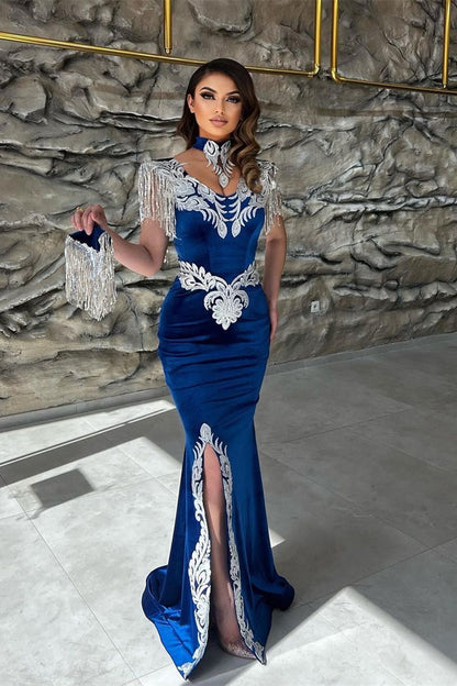 Schickes bodenlanges, trägerloses Meerjungfrau-Ballkleid mit Schlitz