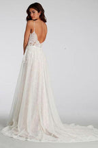 Vestidos de novia largos con tirantes finos y encaje chic para playa WD129