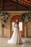 Chic Long A-line Sleeveless Flowers Backless Wedding Dress With Lace