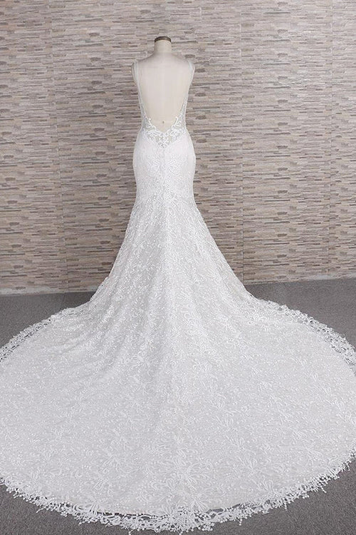 Vestido de novia elegante de sirena, largo, escote corazón, tirantes finos, apliques de encaje