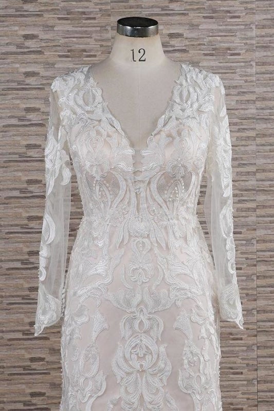Schicke Langarmapplikationen Meerjungfrau Elegante Brautkleider 