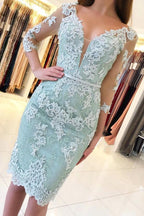 Vestido de fiesta elegante de sirena, corto, con hombros descubiertos, de encaje y mangas