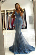 Vestido de noche elegante de sirena con escote en V