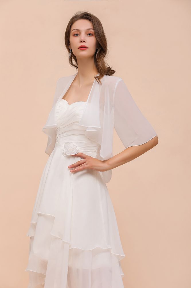 Vestido de dama de honor de gasa, mangas 3/4, largo hasta la rodilla, capas, para ocasiones especiales, con capas