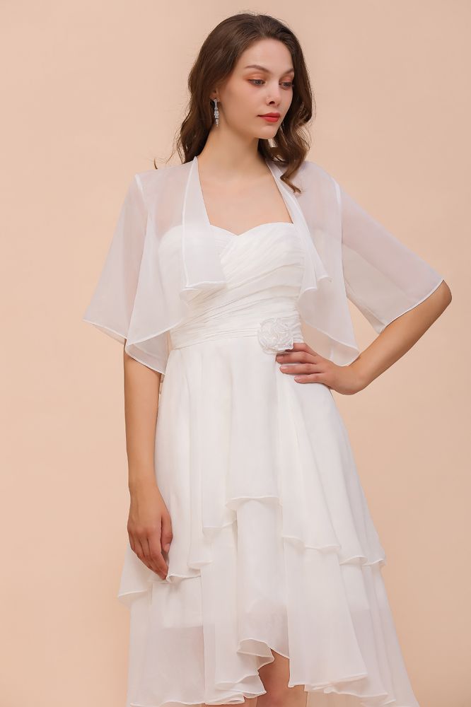 Vestido de dama de honor de gasa, mangas 3/4, largo hasta la rodilla, capas, para ocasiones especiales, con capas
