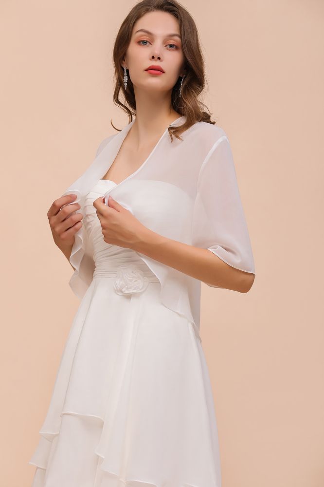 Vestido de dama de honor de gasa, mangas 3/4, largo hasta la rodilla, capas, para ocasiones especiales, con capas