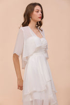 Vestido de dama de honor de gasa, mangas 3/4, largo hasta la rodilla, capas, para ocasiones especiales, con capas