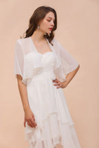 Vestido de dama de honor de gasa, mangas 3/4, largo hasta la rodilla, capas, para ocasiones especiales, con capas