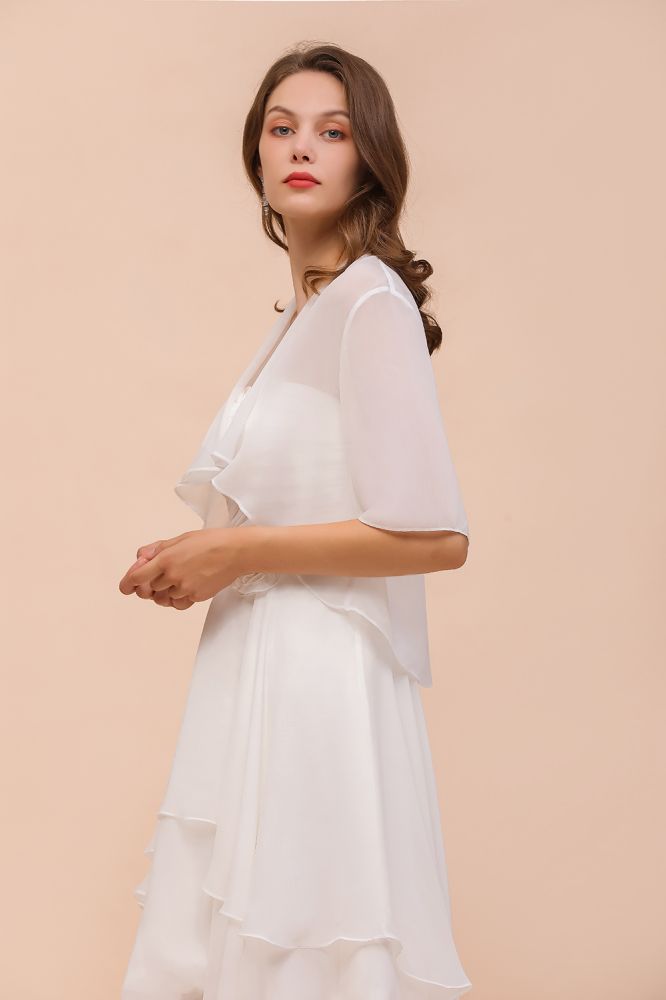 Vestido de dama de honor de gasa, mangas 3/4, largo hasta la rodilla, capas, para ocasiones especiales, con capas