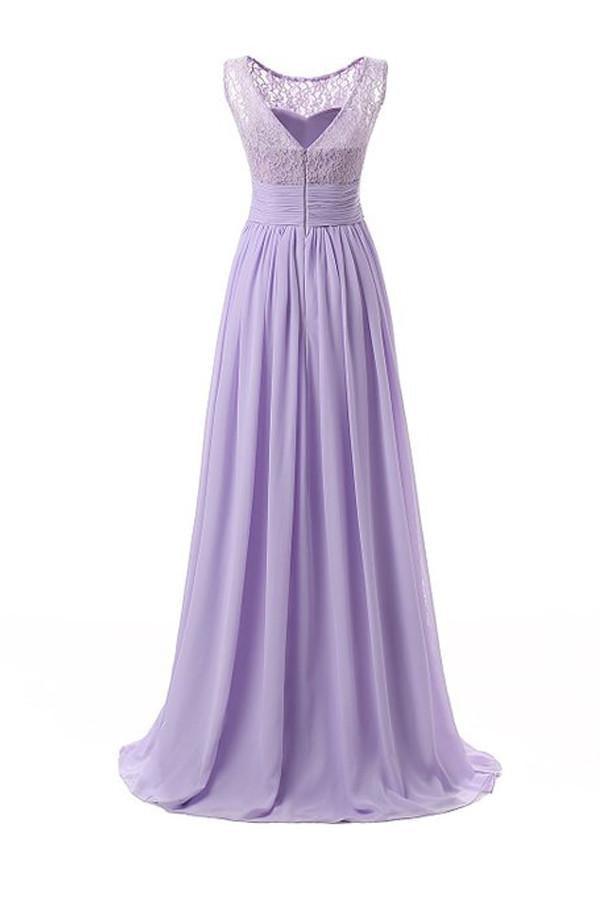 Vestido de fiesta largo de gasa con escote redondo y encaje para dama de honor, PG 204