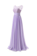 Vestido de fiesta largo de gasa con escote redondo y encaje para dama de honor, PG 204