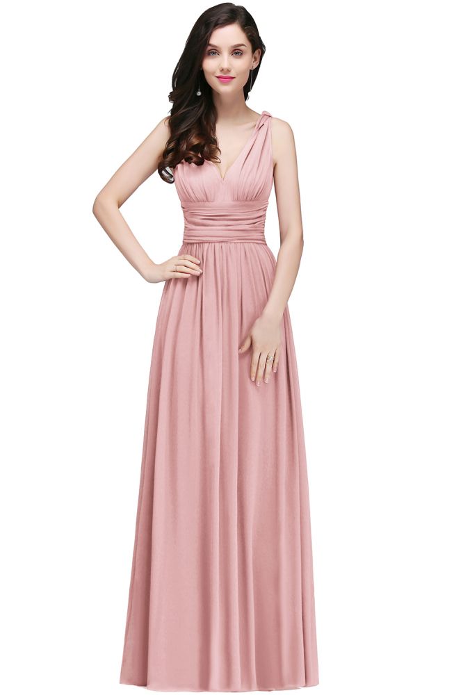 Vestidos de noche de gasa con escote en V y corte A hasta el suelo