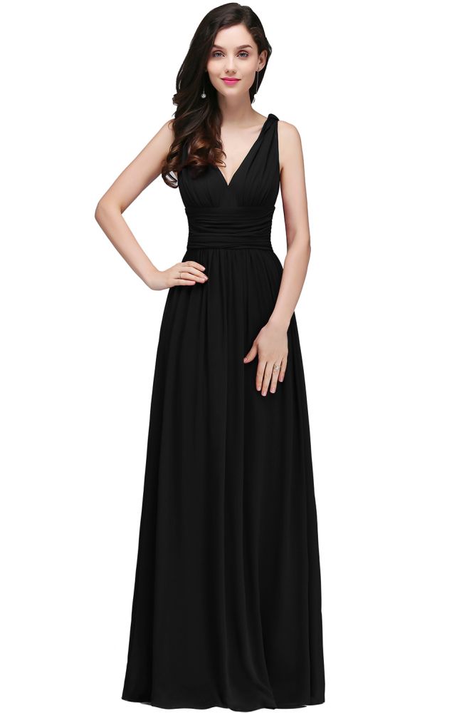 Vestidos de noche de gasa con escote en V y corte A hasta el suelo