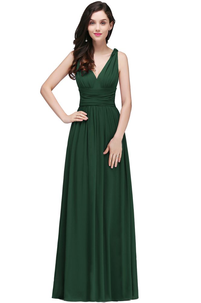 Vestidos de noche de gasa con escote en V y corte A hasta el suelo