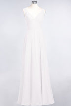 Vestido de dama de honor de gasa con escote en V, sin mangas, volantes, largo hasta el suelo y espalda abierta