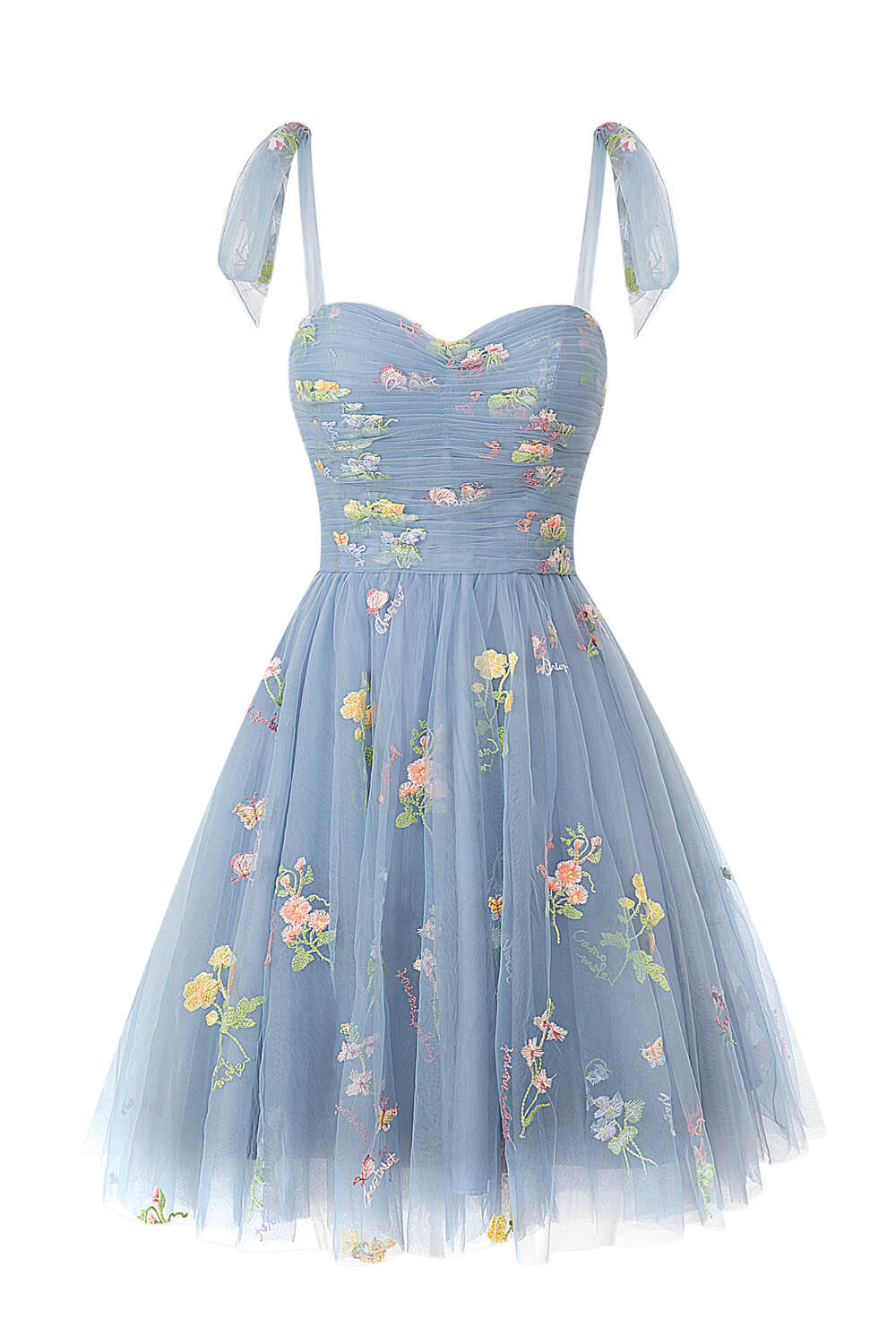 Claire | Vestido corto de tul con escote corazón y estampado floral para la fiesta de bienvenida de Aline
