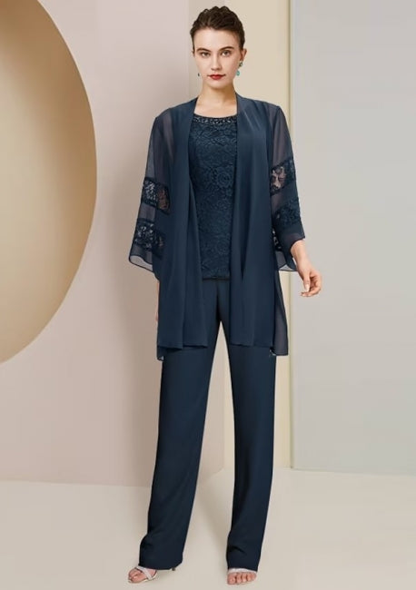 Klassisches zweiteiliges Chiffon-Mutterkleid mit 3/4-Ärmeln