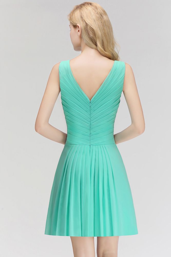 Vestido de cóctel mini clásico con escote en V y estampado floral, sin mangas, de gasa, hasta la rodilla, para regreso a casa