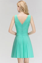 Vestido de cóctel mini clásico con escote en V y estampado floral, sin mangas, de gasa, hasta la rodilla, para regreso a casa
