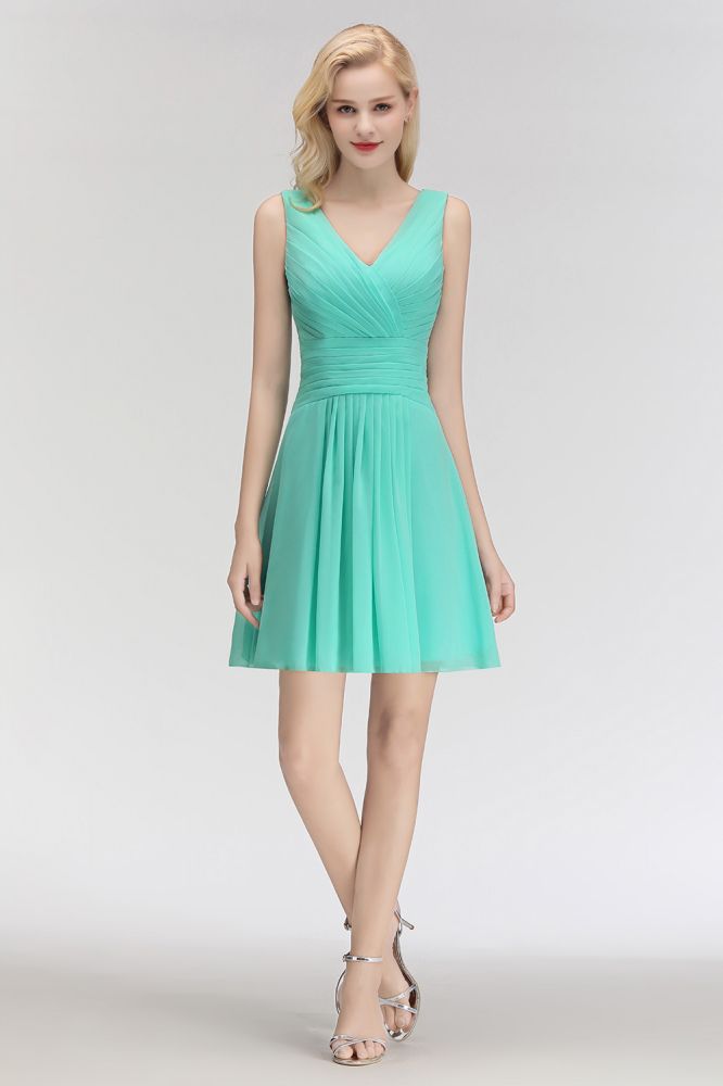Vestido de cóctel mini clásico con escote en V y estampado floral, sin mangas, de gasa, hasta la rodilla, para regreso a casa