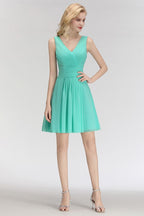 Vestido de cóctel mini clásico con escote en V y estampado floral, sin mangas, de gasa, hasta la rodilla, para regreso a casa