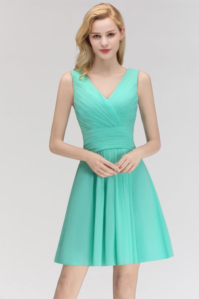 Vestido de cóctel mini clásico con escote en V y estampado floral, sin mangas, de gasa, hasta la rodilla, para regreso a casa