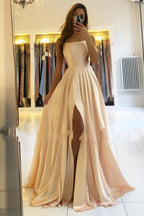 Vestido de fiesta elegante, largo, de satén, con espalda abierta y corte A