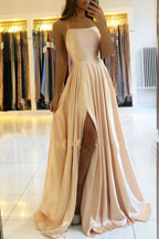 Vestido de fiesta elegante, largo, de satén, con espalda abierta y corte A