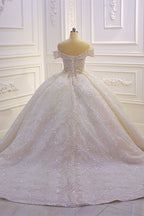 Vestido de novia elegante, largo, con hombros descubiertos, de satén y lentejuelas con cuentas