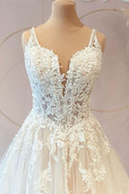 Vestidos de novia elegantes de princesa con escote corazón, apliques de tul y encaje