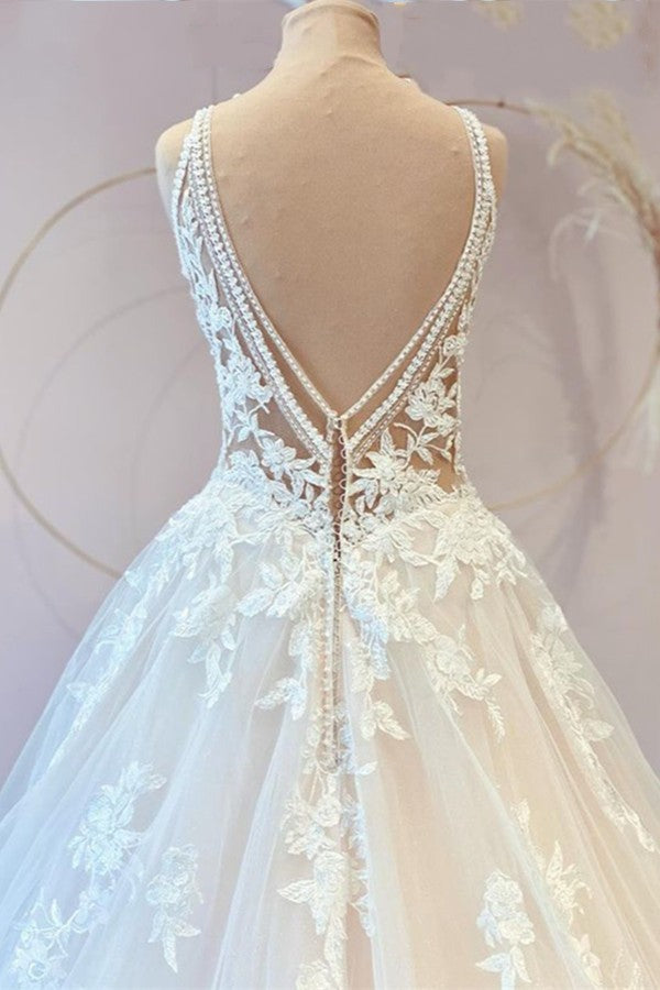 Vestidos de novia elegantes de princesa con escote corazón, apliques de tul y encaje