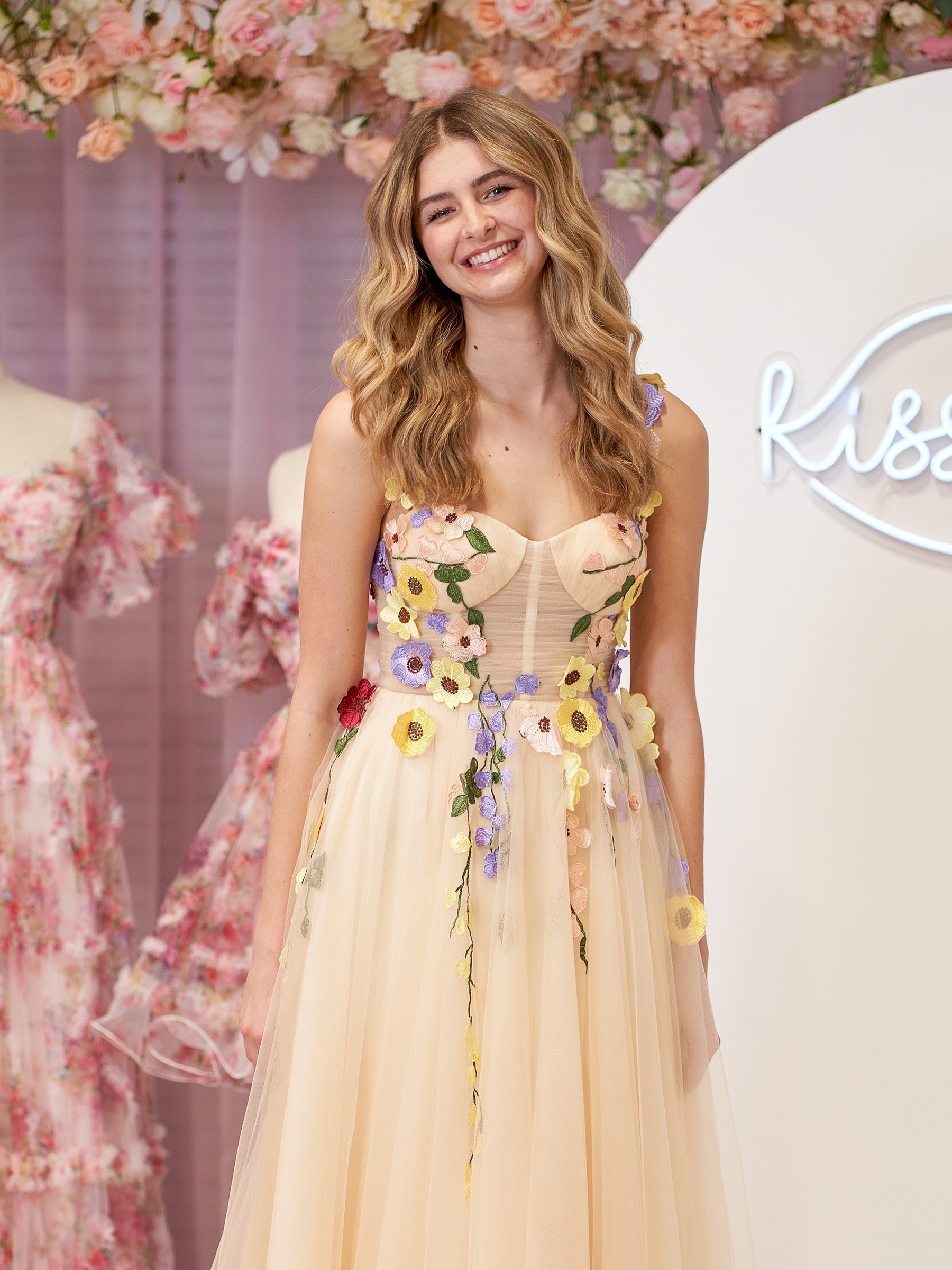 Piper | A-Linien-Korsett-Midi-Ballkleid mit 3D-Blumen