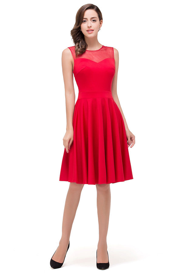 Vestidos de dama de honor rojos de corte A y longitud hasta la rodilla