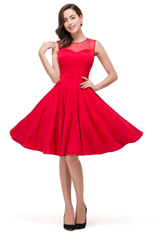 Vestidos de dama de honor rojos de corte A y longitud hasta la rodilla