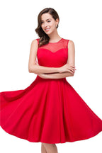 Vestidos de dama de honor rojos de corte A y longitud hasta la rodilla