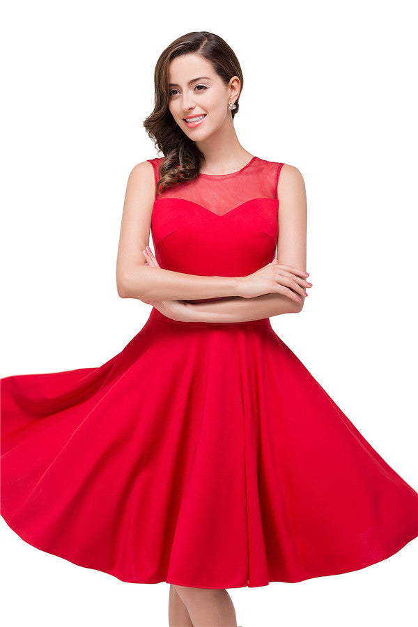 Vestidos de dama de honor rojos de corte A y longitud hasta la rodilla