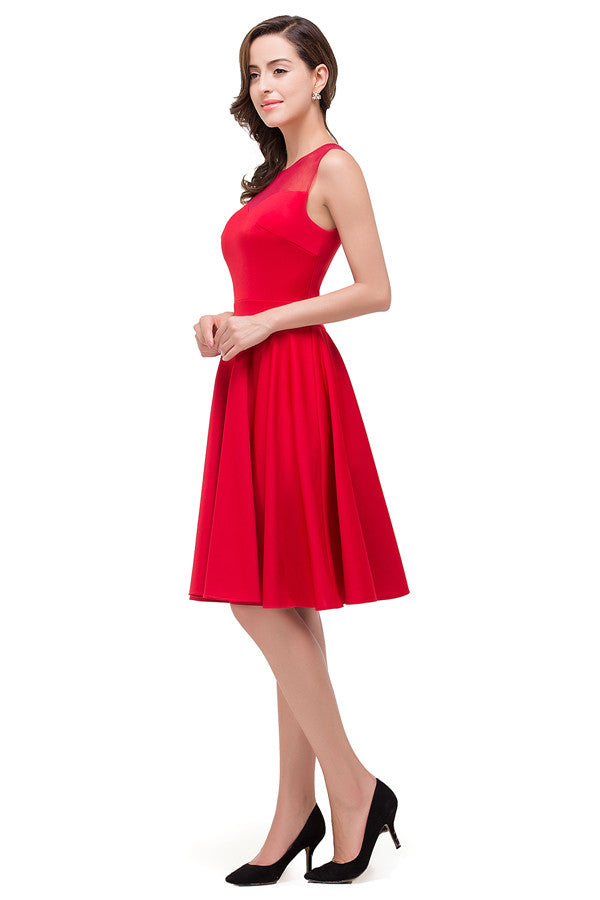 Vestidos de dama de honor rojos de corte A y longitud hasta la rodilla