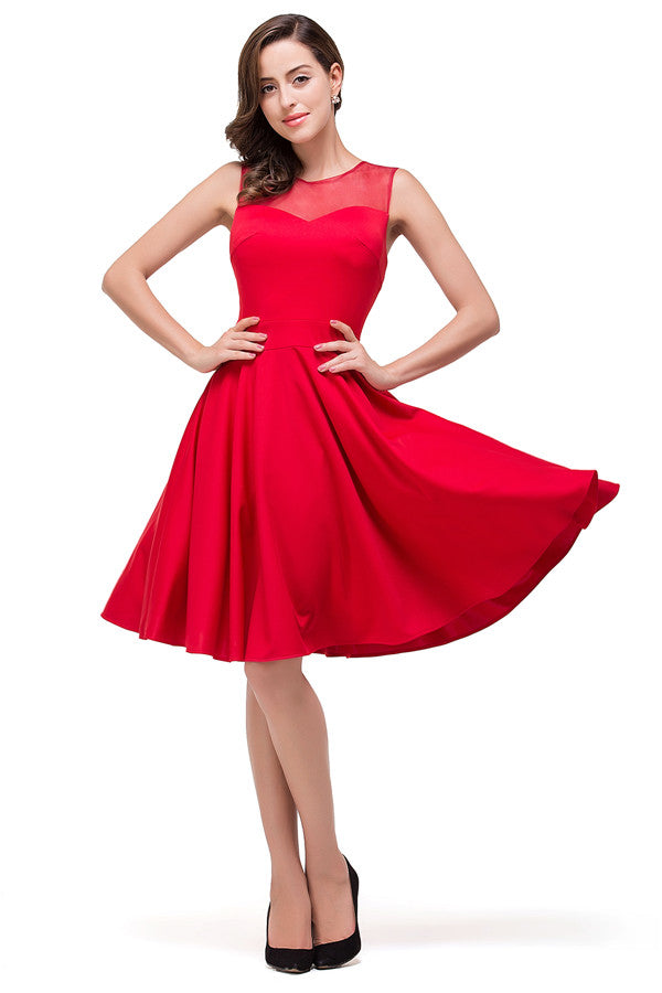 Vestidos de dama de honor rojos de corte A y longitud hasta la rodilla