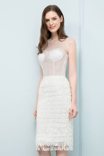 Vestidos de fiesta de sirena sin mangas, hasta la rodilla, con borlas